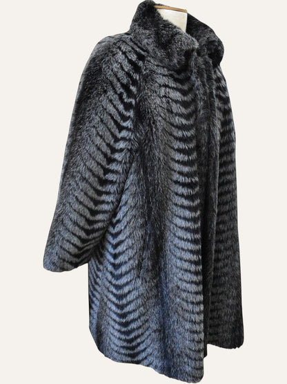 Herringbone Faux Fur Overcoat