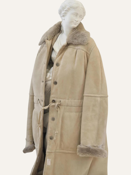 Conda Shearling Maxi Coat in Sand