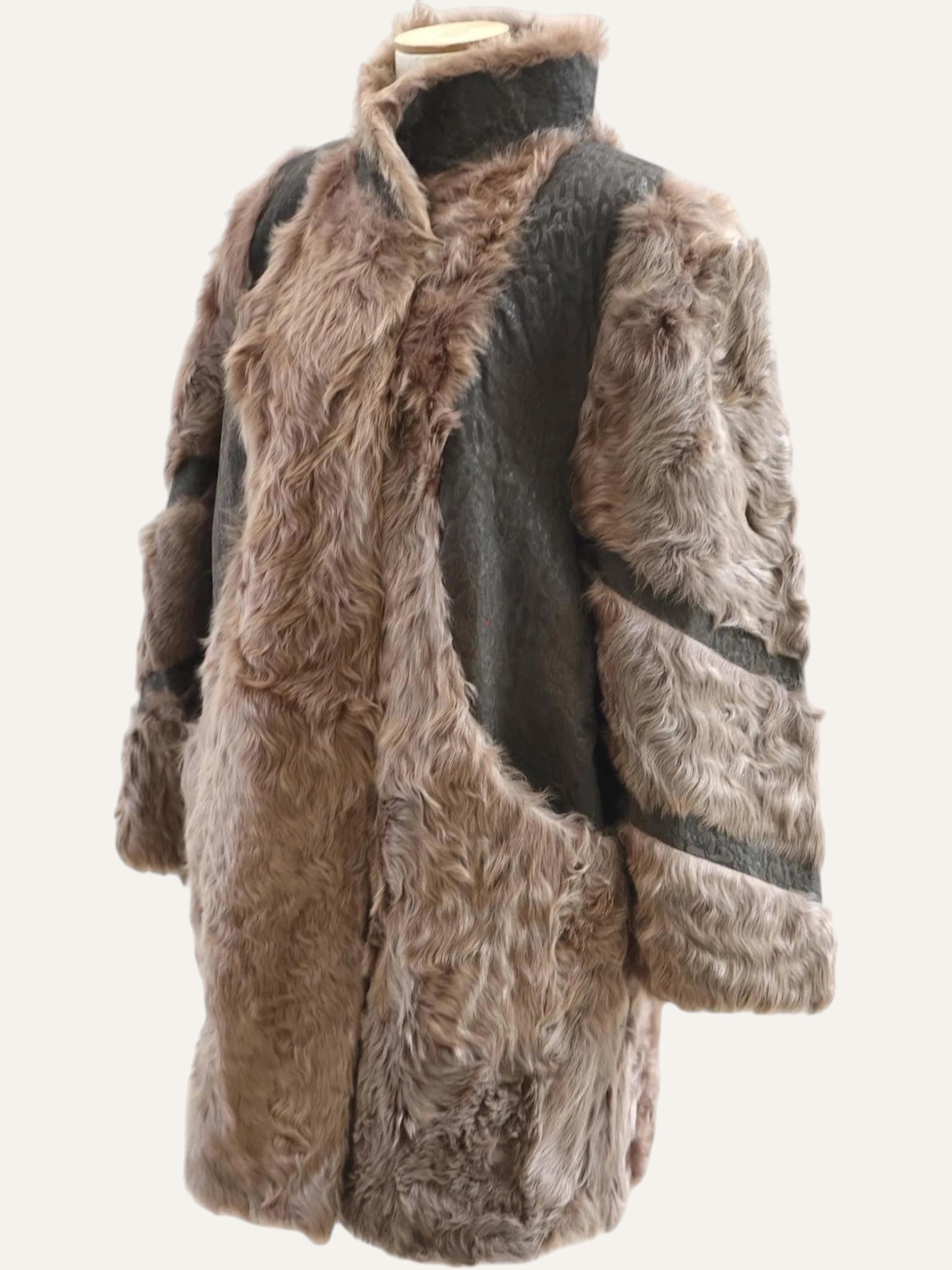 Long Hair Fur & Leather Patchwork Coat