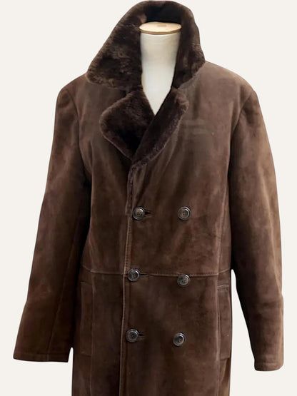Sheepskin Double-Breasted Maxi Coat in Espresso