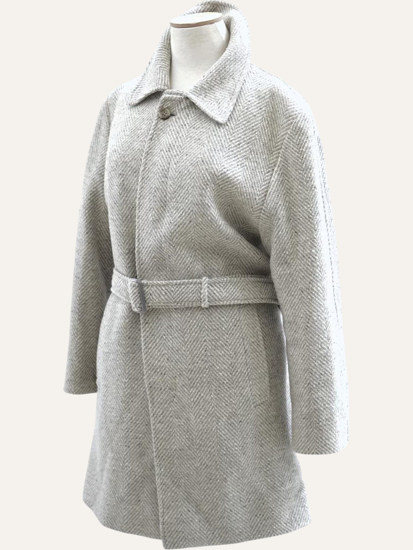 Speckled Herringbone Pure Wool Wrap Coat