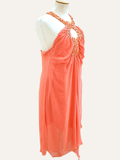 Beaded Keyhole Halter Dress in Tangerine