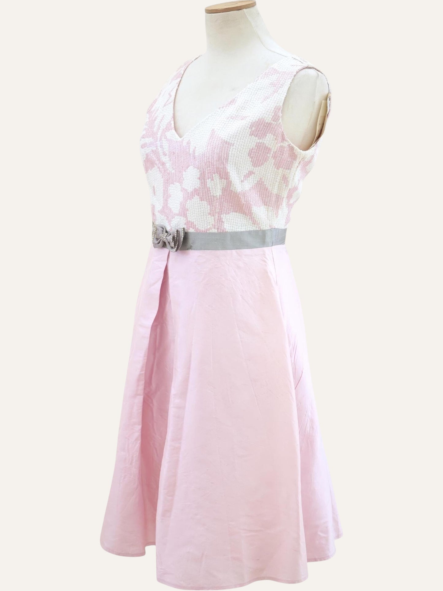 Pure Silk Crystal Bow Pleated Dress