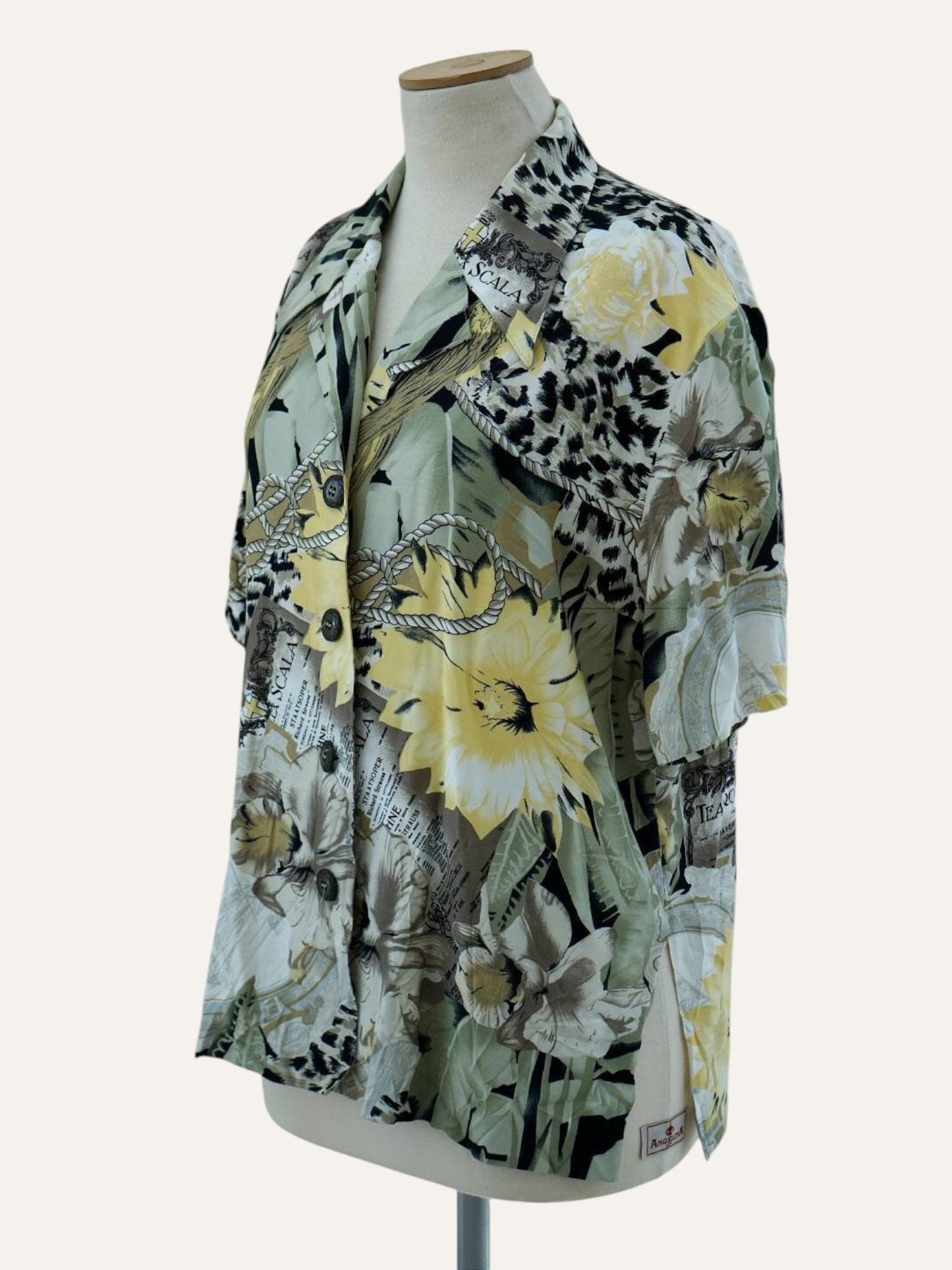 90s Baroque Rose Print Cotton Shirt