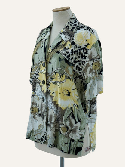 90s Baroque Rose Print Cotton Shirt