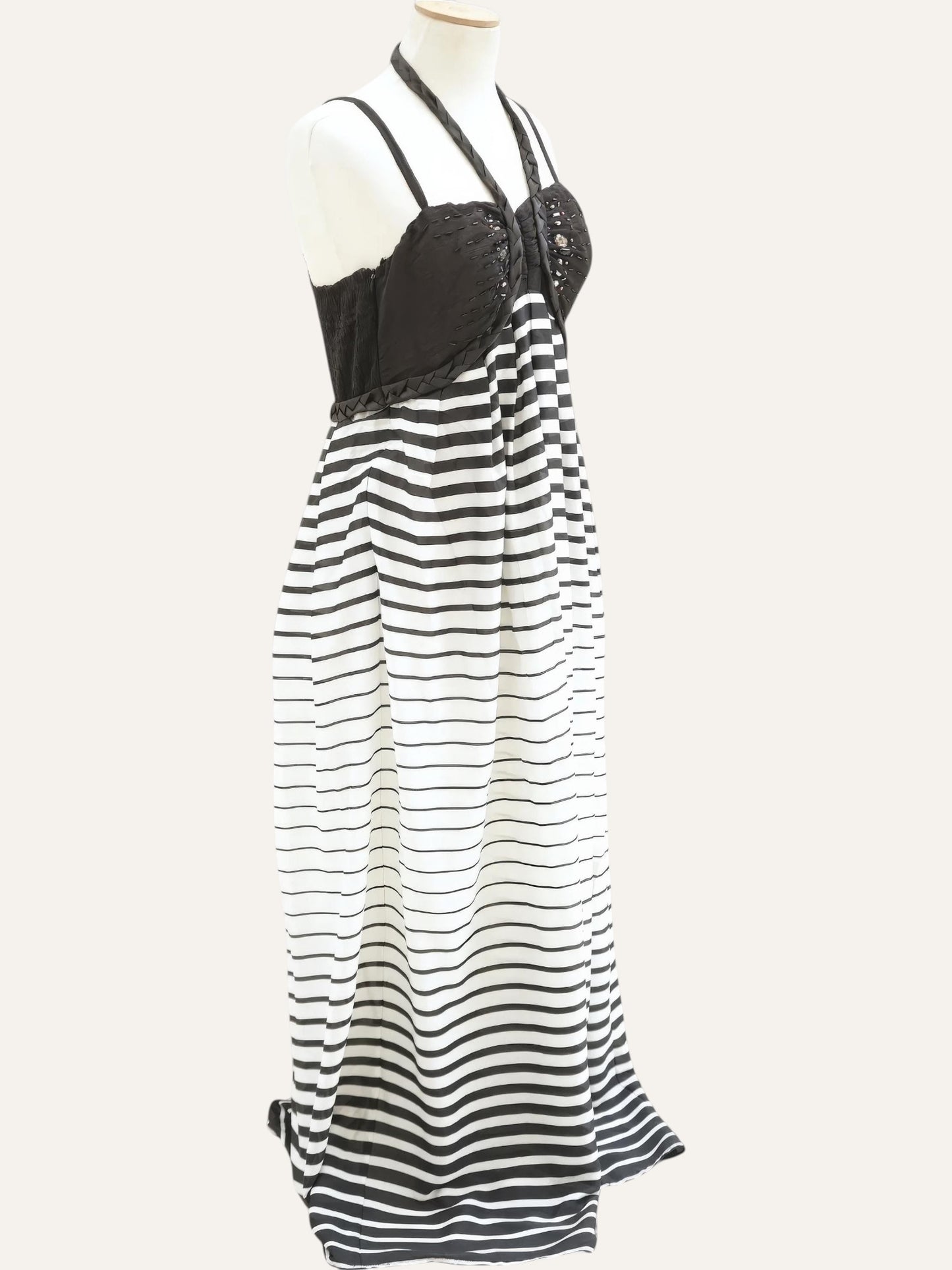 Paul Christophe Beaded Bustier Stripe Maxi Gown