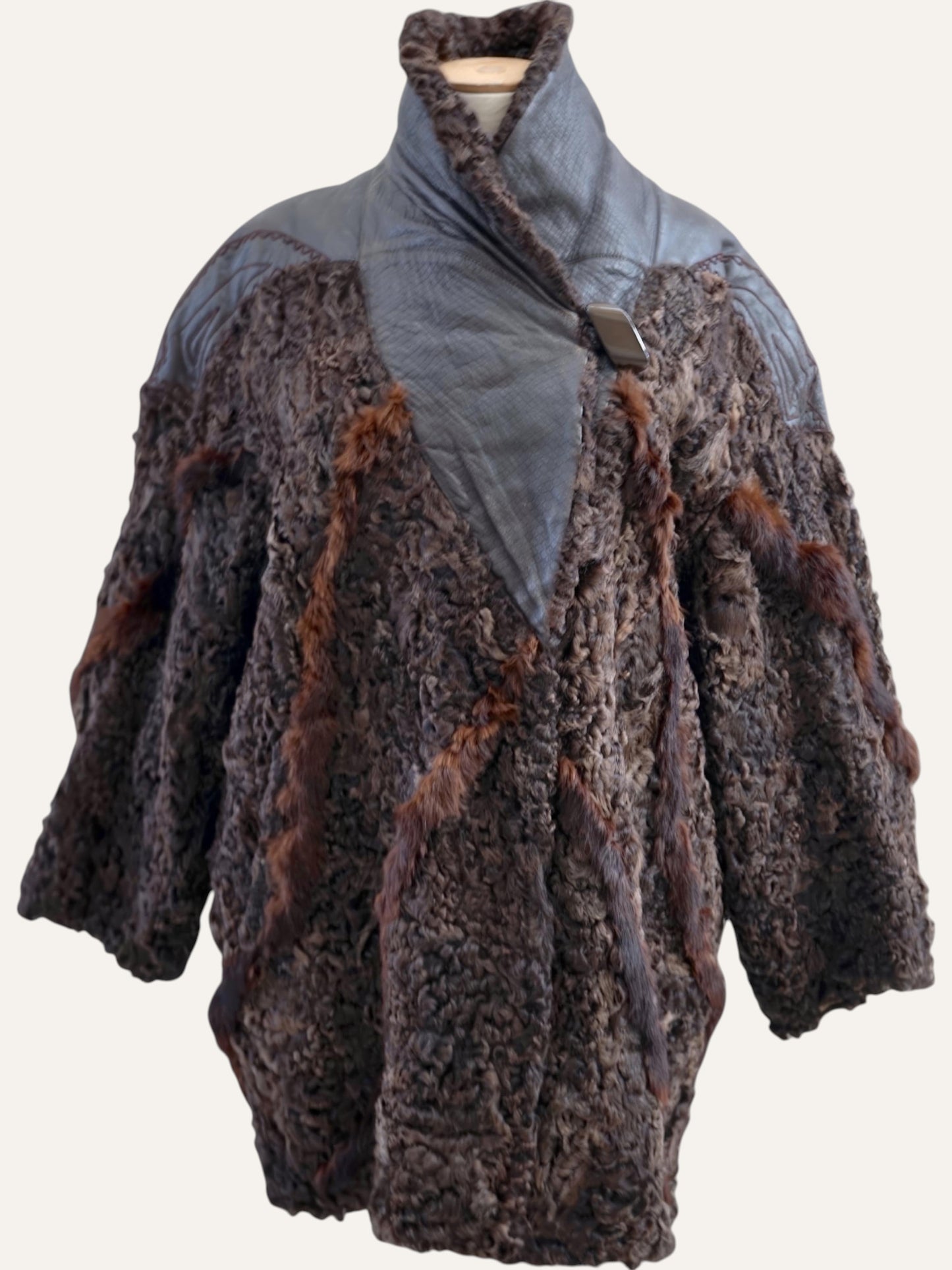 Swakara Fur Hand-Stitched Leather Coat