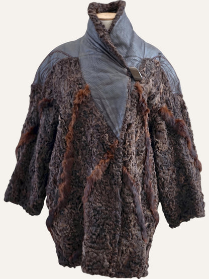 Swakara Fur Hand-Stitched Leather Coat