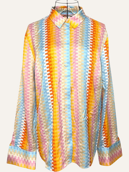 Pure Silk Mosaic Stripe Shirt in Soleil