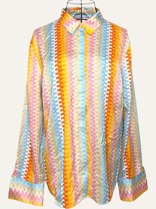 Pure Silk Mosaic Stripe Shirt in Soleil