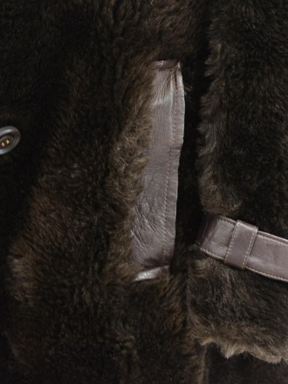 Fur Leather-Trimmed Oversized Coat
