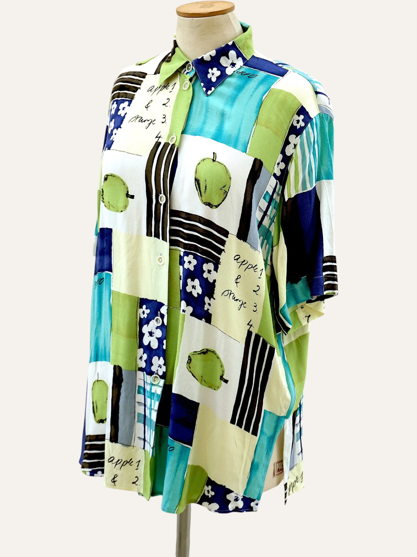 Novelty Apple Print Patchwork Shirt