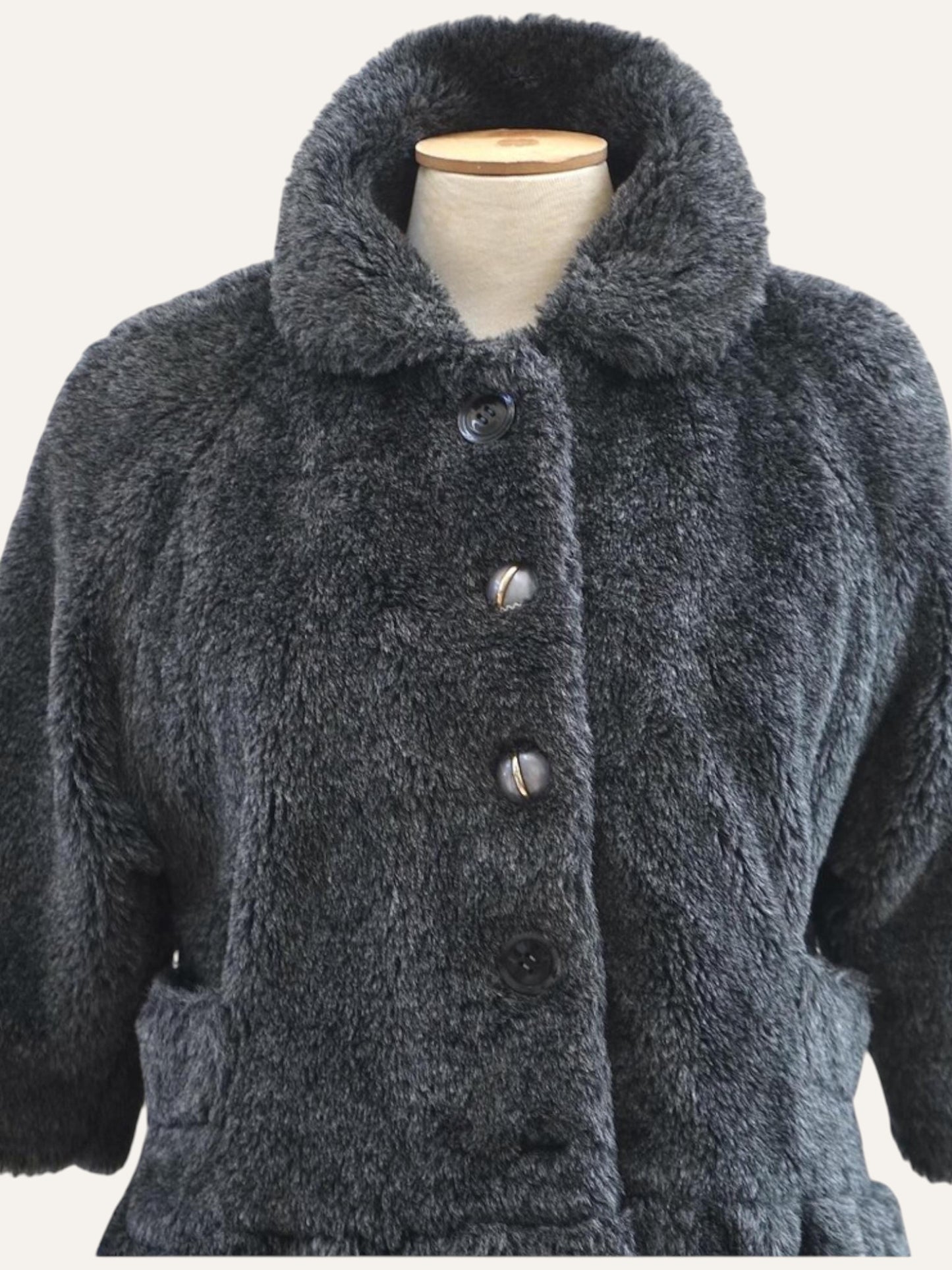 Faux Fur Drop-Waist Coat Three-Quarter Sleeve