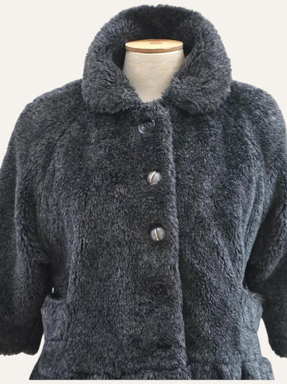Faux Fur Drop-Waist Coat Three-Quarter Sleeve