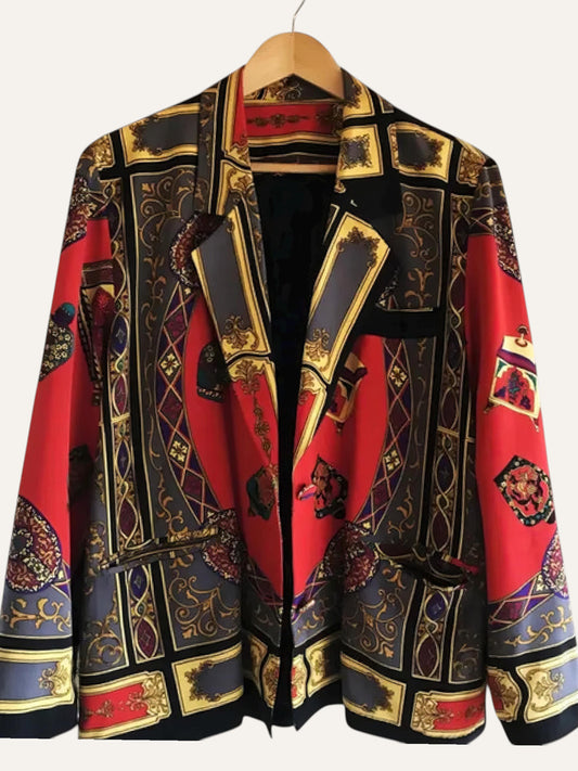 Baroque Orientalist Print Satin Blouse