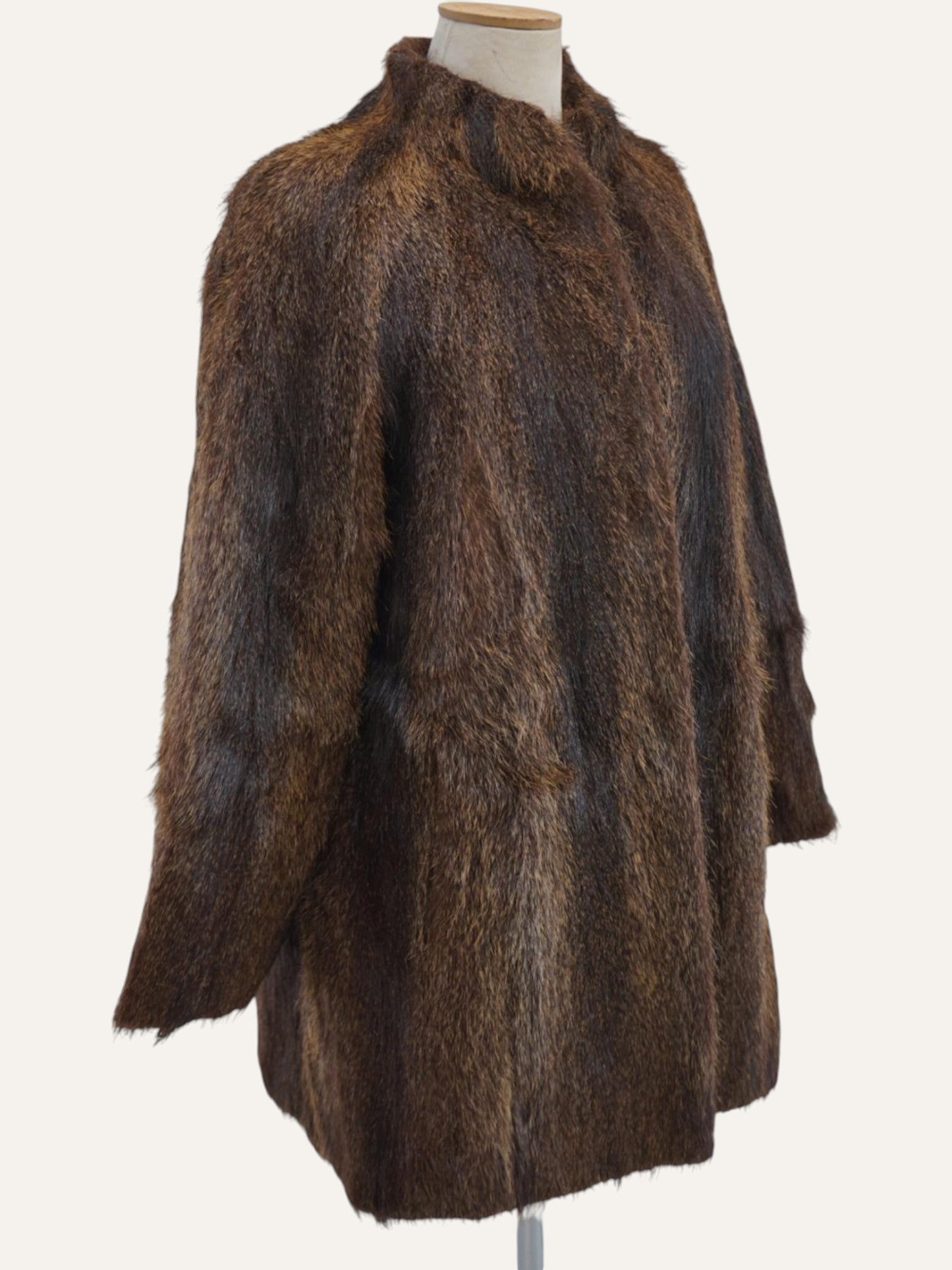 Tobacco Long Hair Mandarin Collar Coat