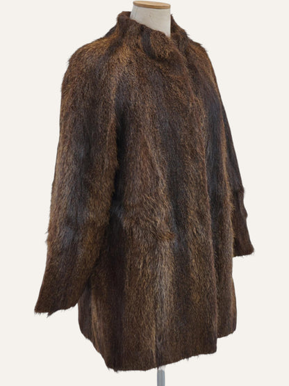 Tobacco Long Hair Mandarin Collar Coat