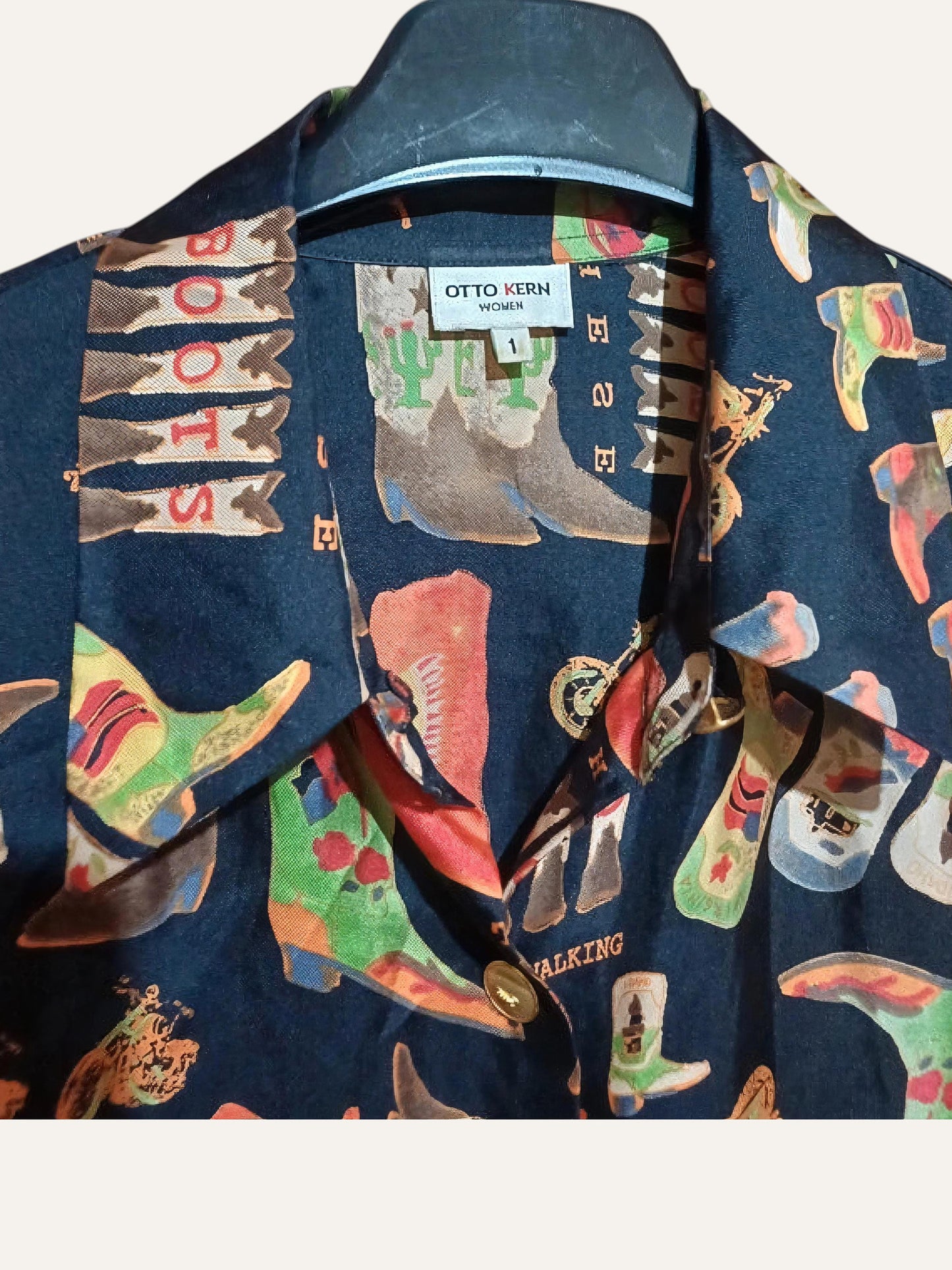 Otto Kern Pure Silk Cowboy Boot Print Shirt