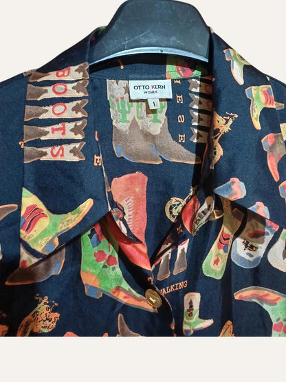 Otto Kern Pure Silk Cowboy Boot Print Shirt