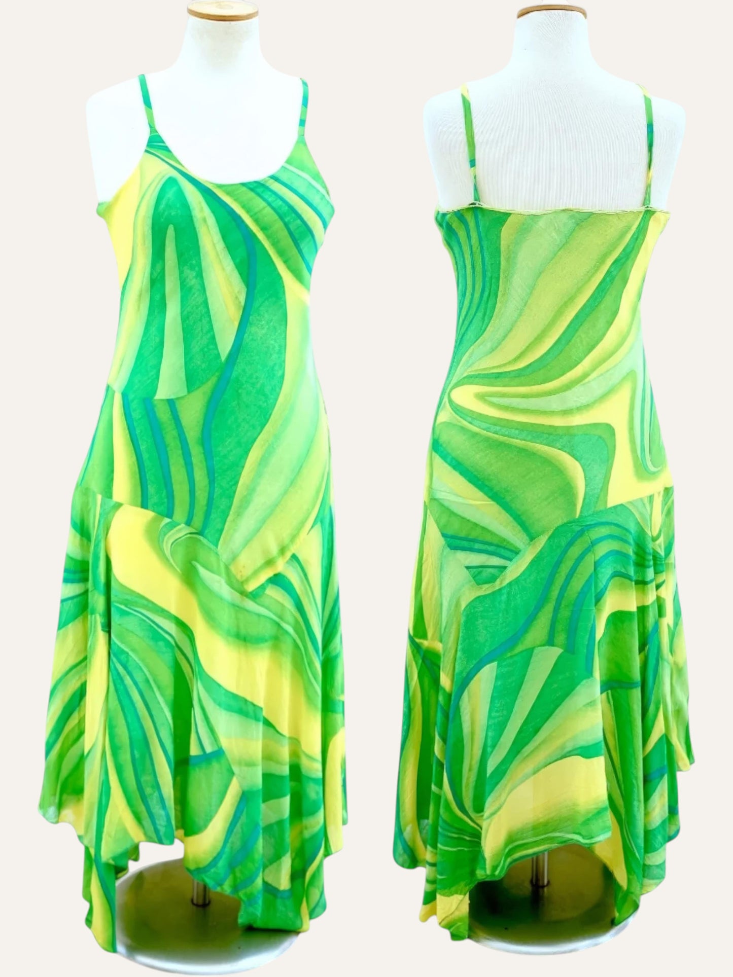 Swirl Print Asymmetric Slip Dress
