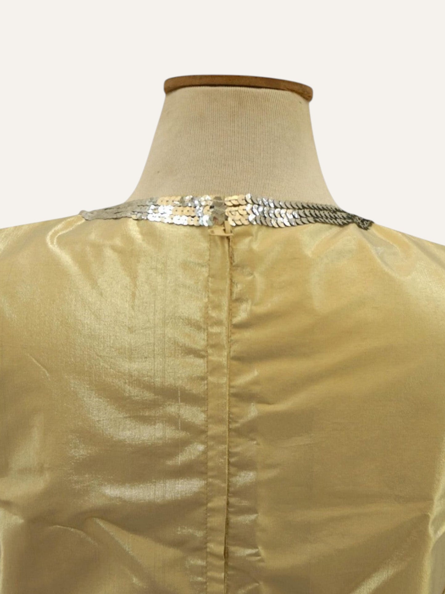 Bespoke Iridescent Taffeta Sheath Dress Silver Sequin Trim