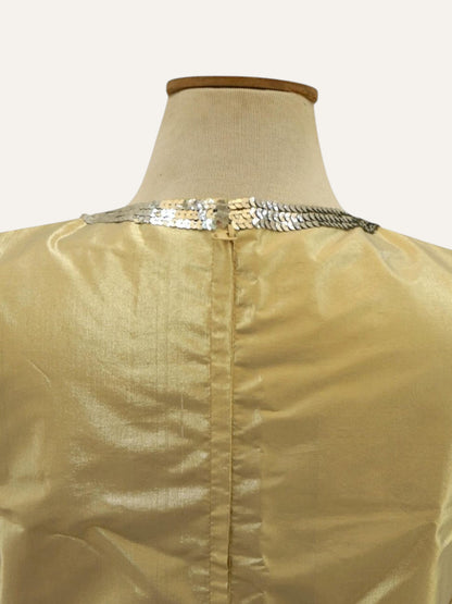 Bespoke Iridescent Taffeta Sheath Dress Silver Sequin Trim