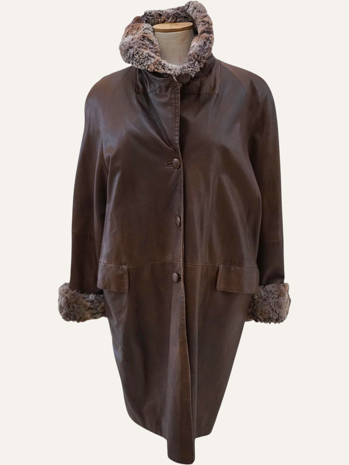 Vera Pelle Leather Coat Curly Lamb Collar