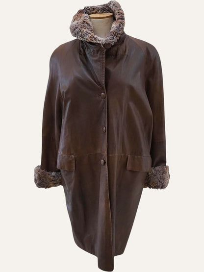 Vera Pelle Leather Coat Curly Lamb Collar