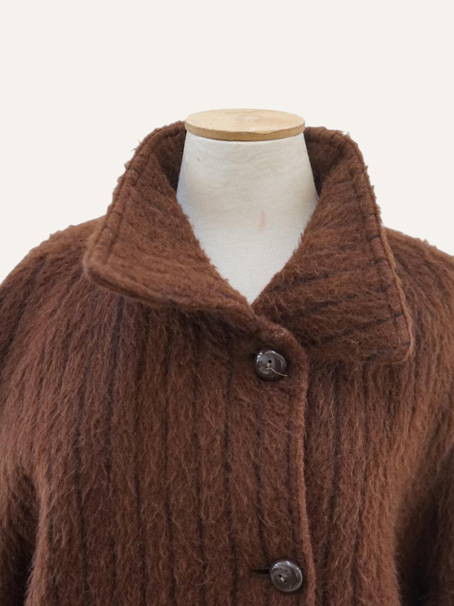 Pure wool boucle striped overcoat, single-breasted