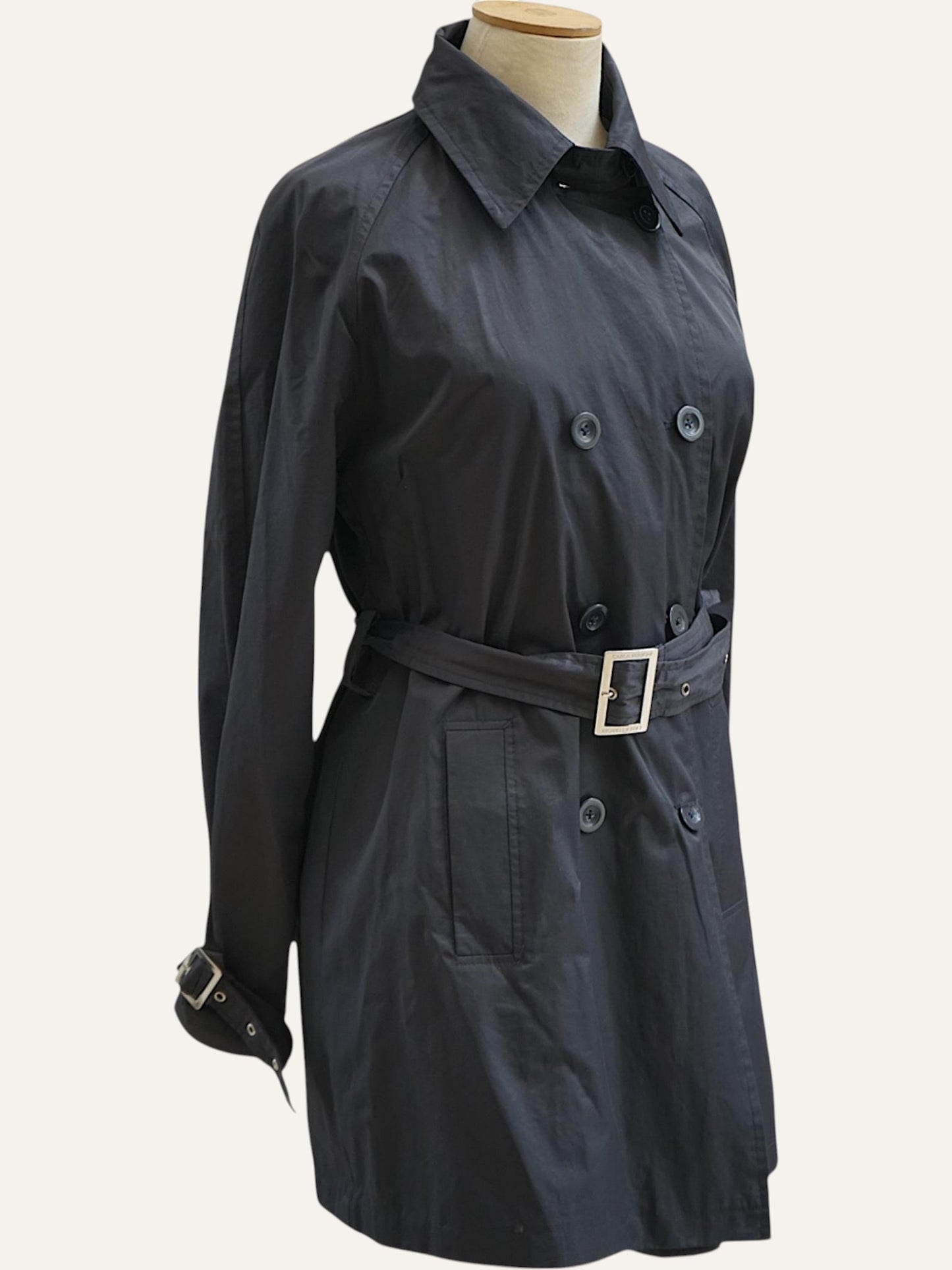 Carla Ferroni Double-Breasted Belted Trench Coat in Midnight