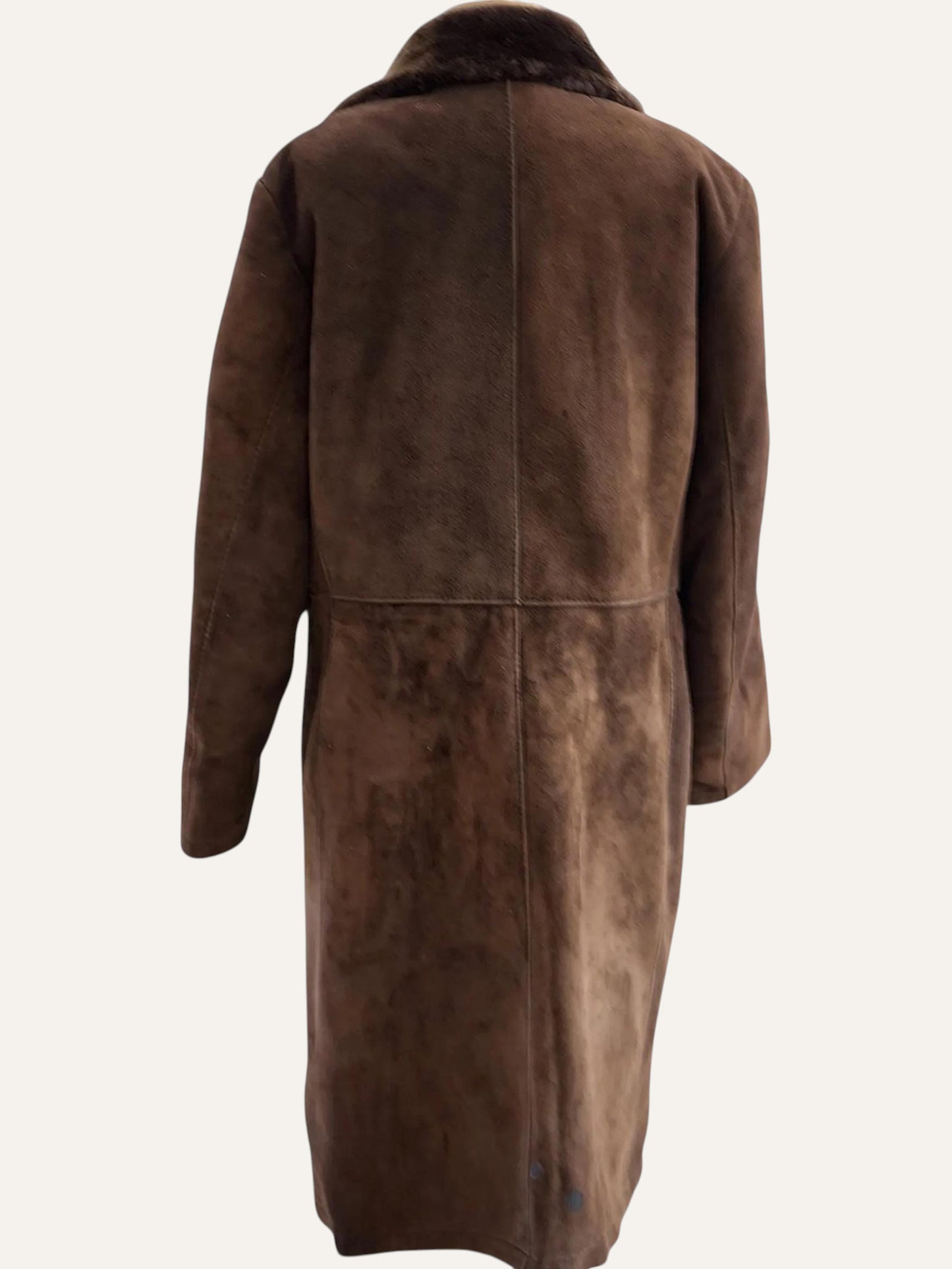 Sheepskin Double-Breasted Maxi Coat in Espresso
