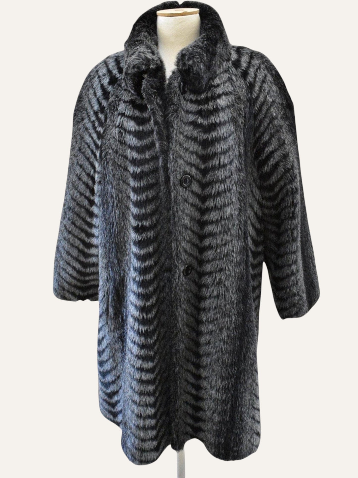 Herringbone Faux Fur Overcoat