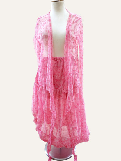 Sheer Wrap Top & Balloon Skirt in Rose