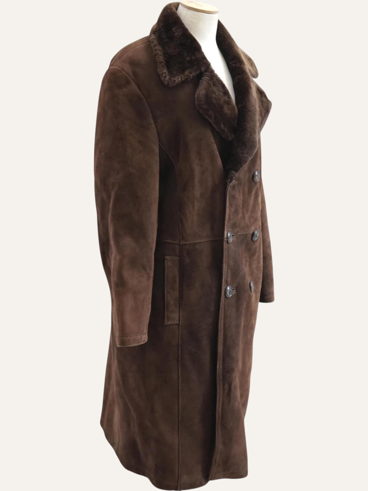 Sheepskin Double-Breasted Maxi Coat in Espresso