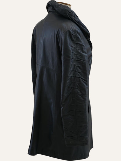 Leather Ruched Collar Noir Coat