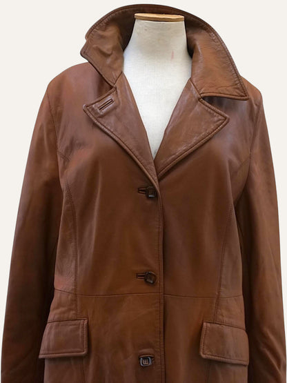 Vera Pella Leather Coat in Cognac