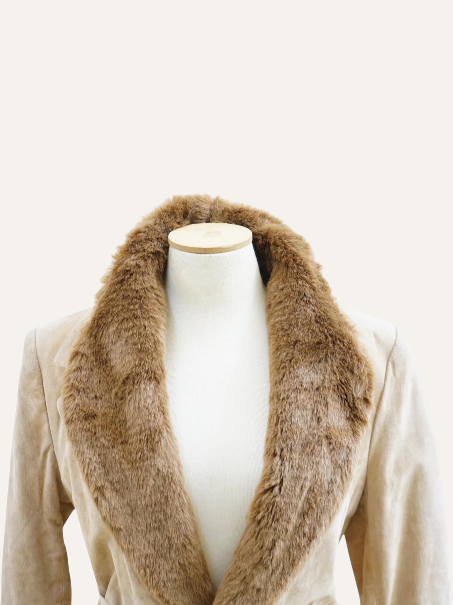Suede Leather & Fur Collar Belted Jacket