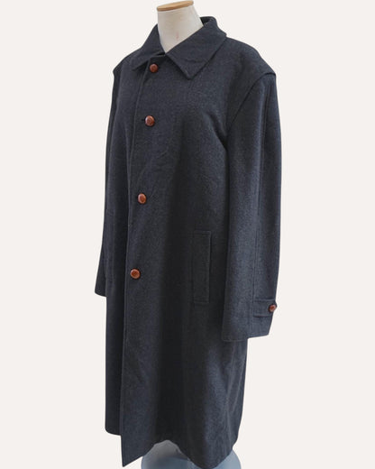 Luciano Benetti Wool Overcoat with Cognac Leather Buttons