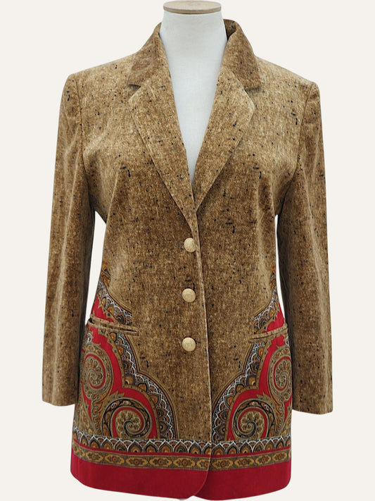 Elégance Paris Velvet Paisley-Hem Blazer