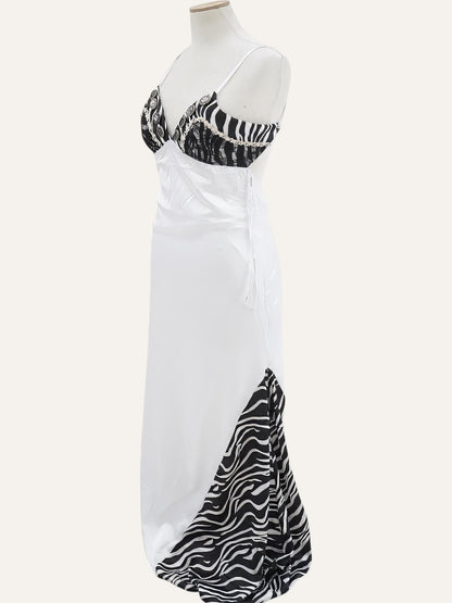 Tasos Mitropoulos Zebra & Lace Cabochon Bustier Gown