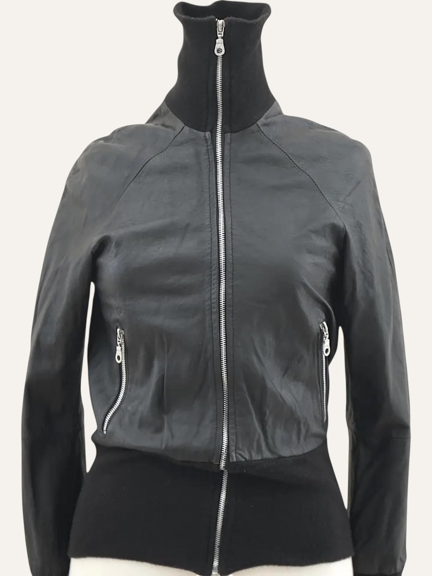 Skinmoon Leather & Knit Bomber Jacket