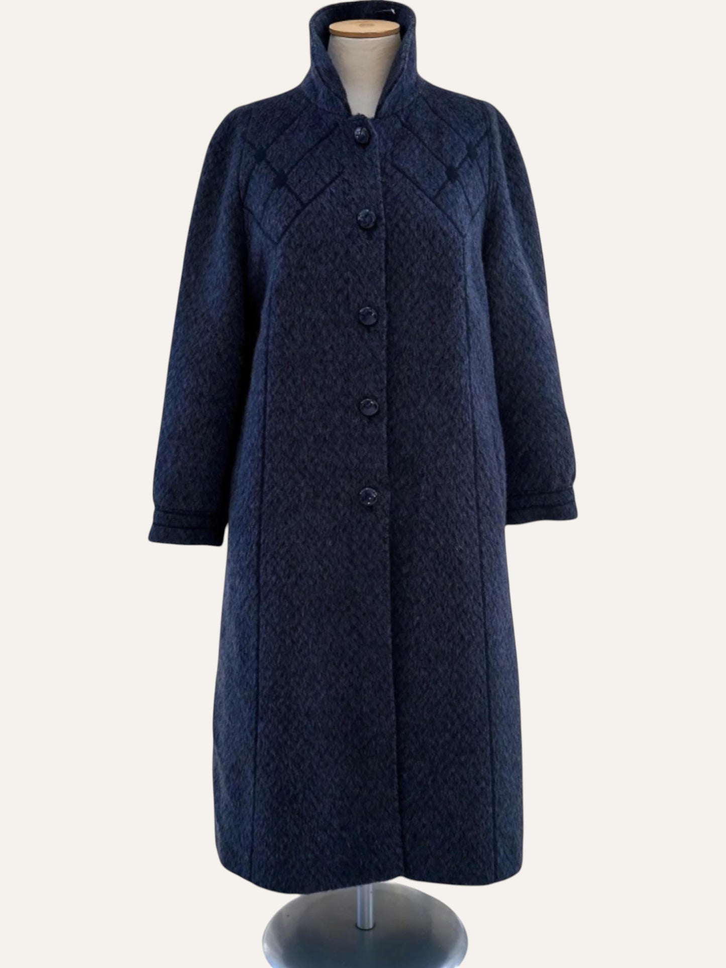 Adler Pure Llama Diamond-Weave Coat in Dark Blue