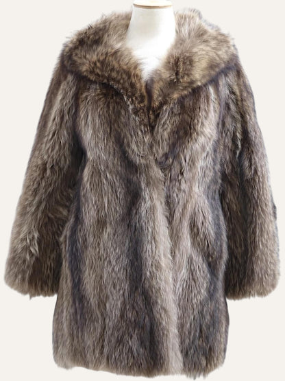 Silver Taupe Long Hair Fur Coat Dramatic Collar
