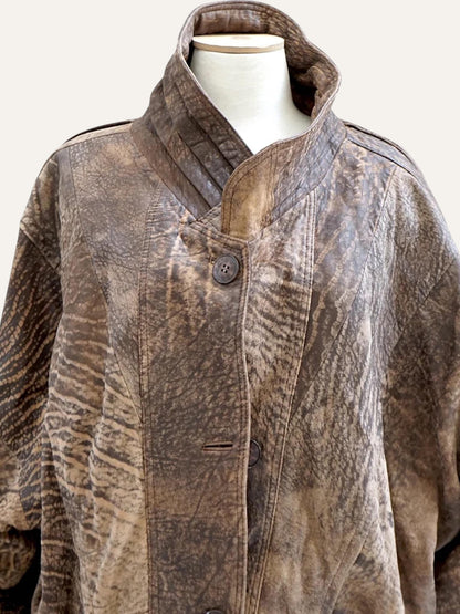 Marbled Print Leather Oversized Jacket