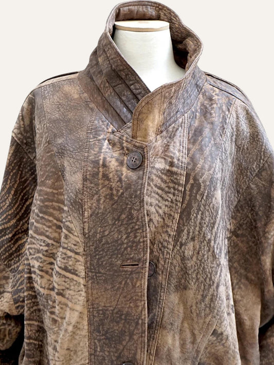 Marbled Print Leather Oversized Jacket