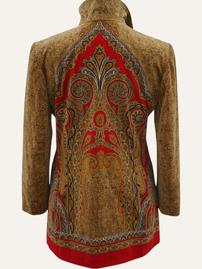 Elégance Paris Velvet Paisley-Hem Blazer