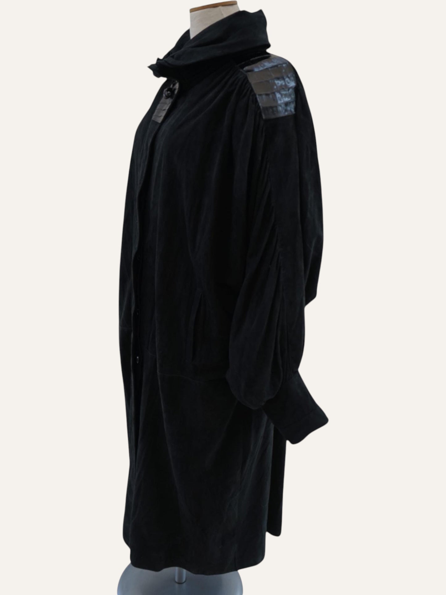 Suede Leather Funnel Neck Coat