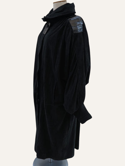 Suede Leather Funnel Neck Coat