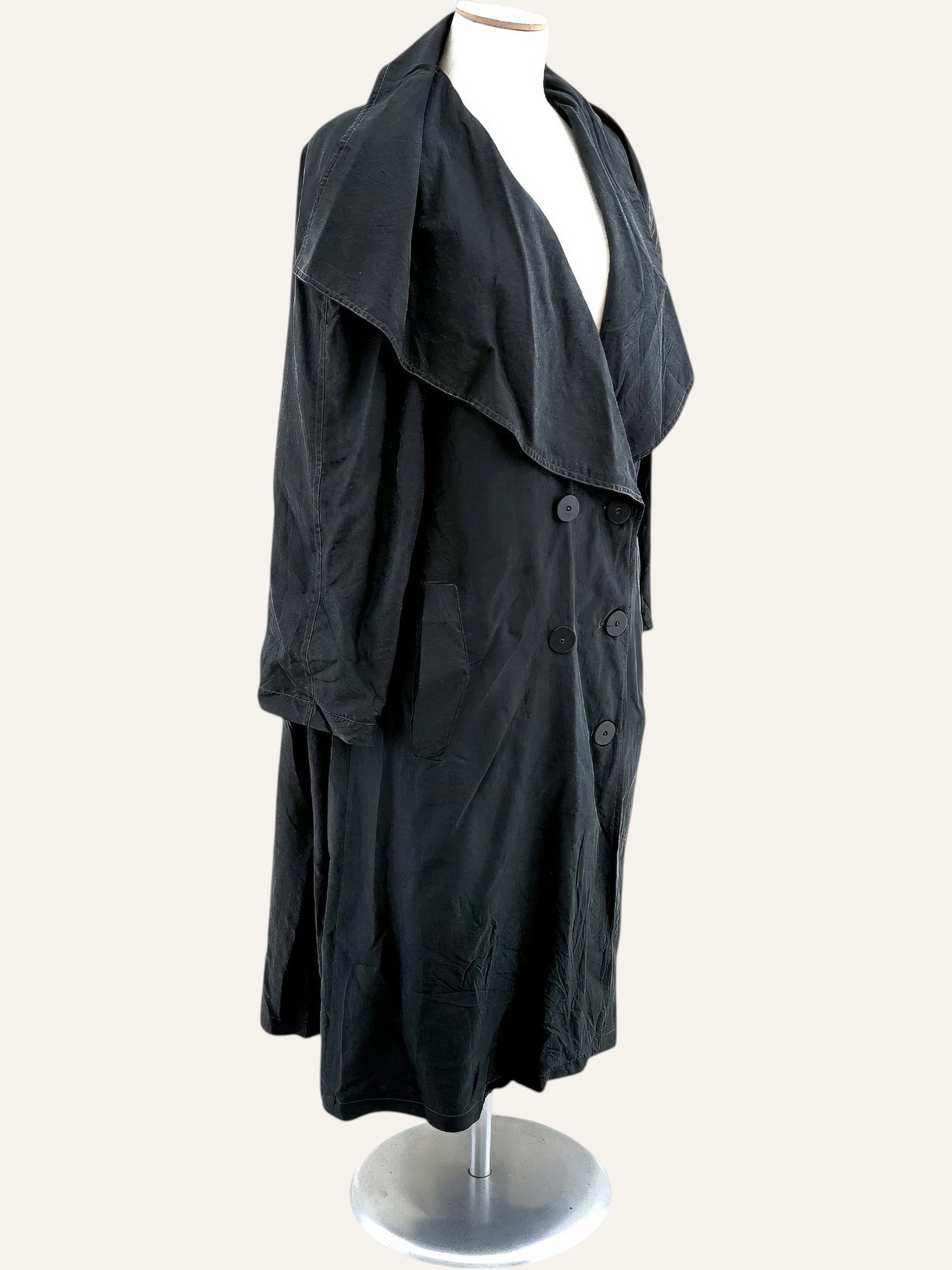 Pure Silk Draped Collar Trench Coat