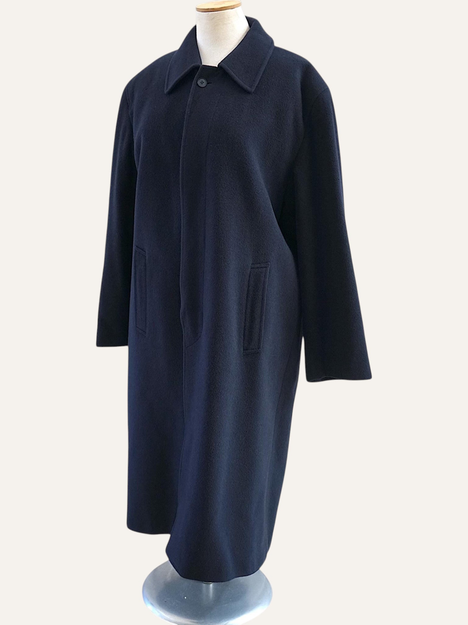 Vintage navy wool overcoat, full length